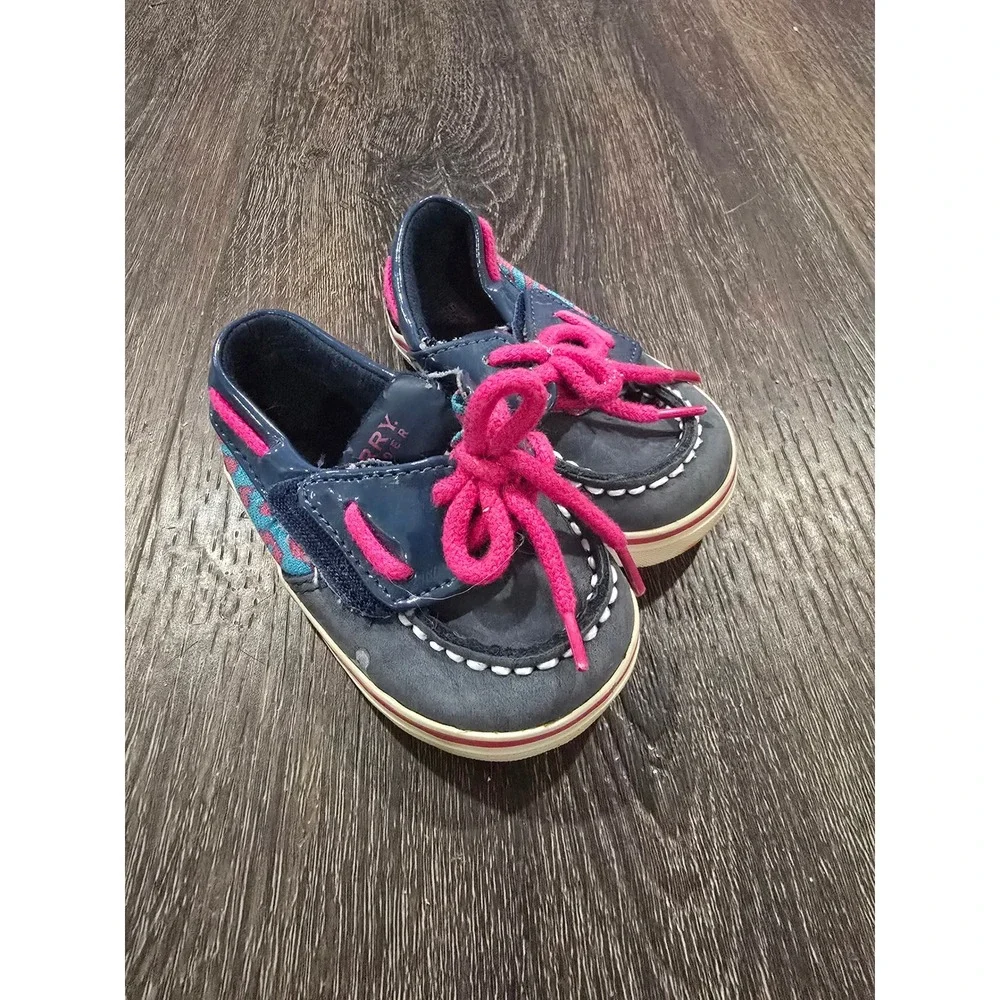 Sperry Top-Sider Infant Navy Pink Boat Shoes Moccasins Geometric Pattern Size 3